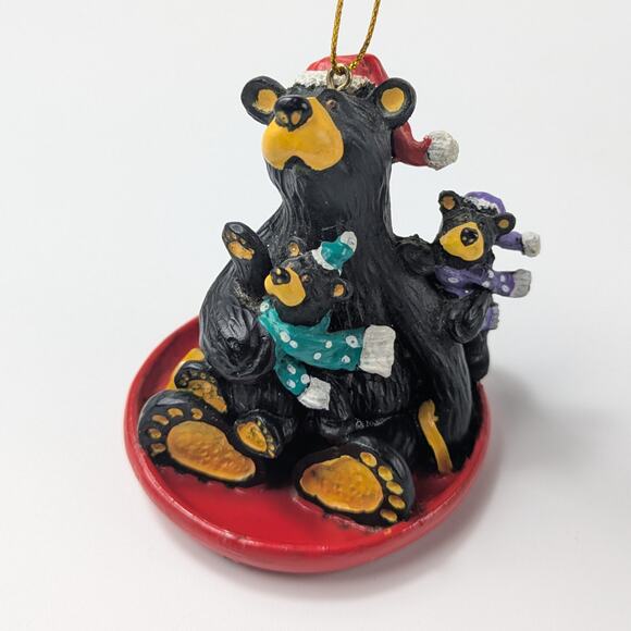 Big Sky Bear Christmas Ornament Carvers Fleming Red Sled Collectible Mom Cubs - Picture 1 of 8